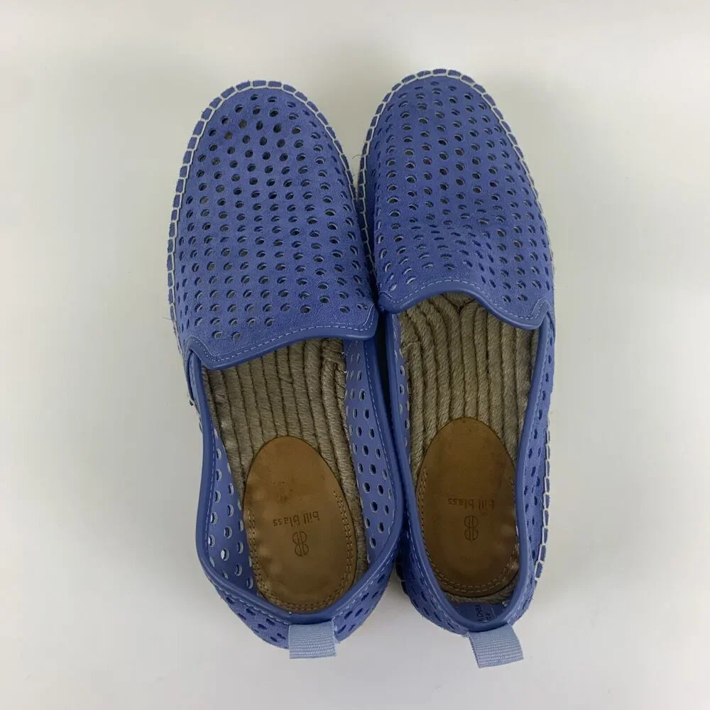 Bill Blass Sutton Espadrille Perforated Loafer Blue Soft Suede Slip On‎ Womens 8